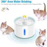Fantana apa pentru pisici si caini Wistig, cu adaptor USB, Iluminare LED, cu purificare si filtrare, 2.4 L, Alb - wistig