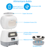 Dispenser automat hrana pisici si catei, Wistig, Inregistrare vocala 10s, Programabil, vol 3.5 L, Alb - wistig